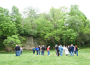 A stop and HOPE along the May Day Walk. Two weeks ago this outcrop was obscured by bush honeysuckle. The bushwhacking honeysuckle warriors led by Volker resident Kite Singleton have liberated it.