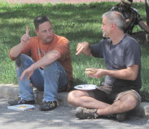 Too tired to vocalize, Mike and Tim have an “animated” conversation about whether to resume the attack on the low or high ground after the lunch break.