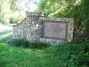 The brick paved section of Roanoke Boulevard between Valentine and Karnes is one of the few remaining brick roads in Kansas City and has been designated a historic landmark.